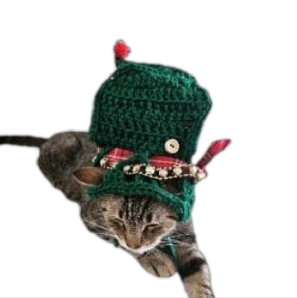 Hand Crafted Christmas Pet Hat Handmade Knit Hat Cats Dogs Puppies Small Pets - Picture 7 of 16